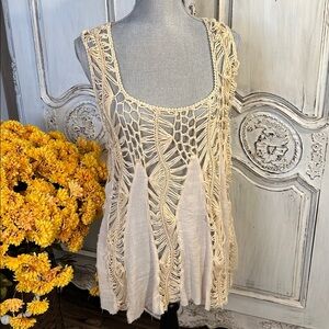 Zenobia Cream Crochet Sleeveless Boho Top